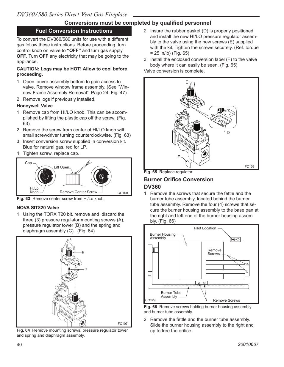 Burner oriﬁce conversion dv360 | Vermont Casting DV580 User Manual | Page 40 / 56
