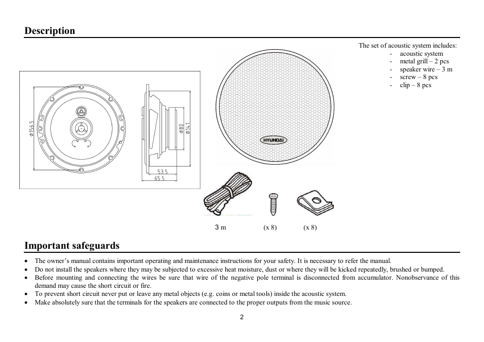 Description, Important safeguards | Hyundai H-CSD603 User Manual | Page 2 / 11
