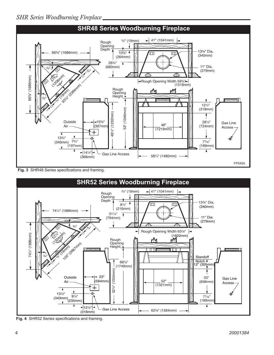 Shr series woodburning fireplace, Shr48 series woodburning fireplace, Shr52 series woodburning fireplace | Vermont Casting SHR36 User Manual | Page 4 / 24