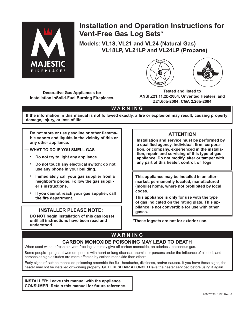 Vermont Casting VL24 User Manual | 20 pages