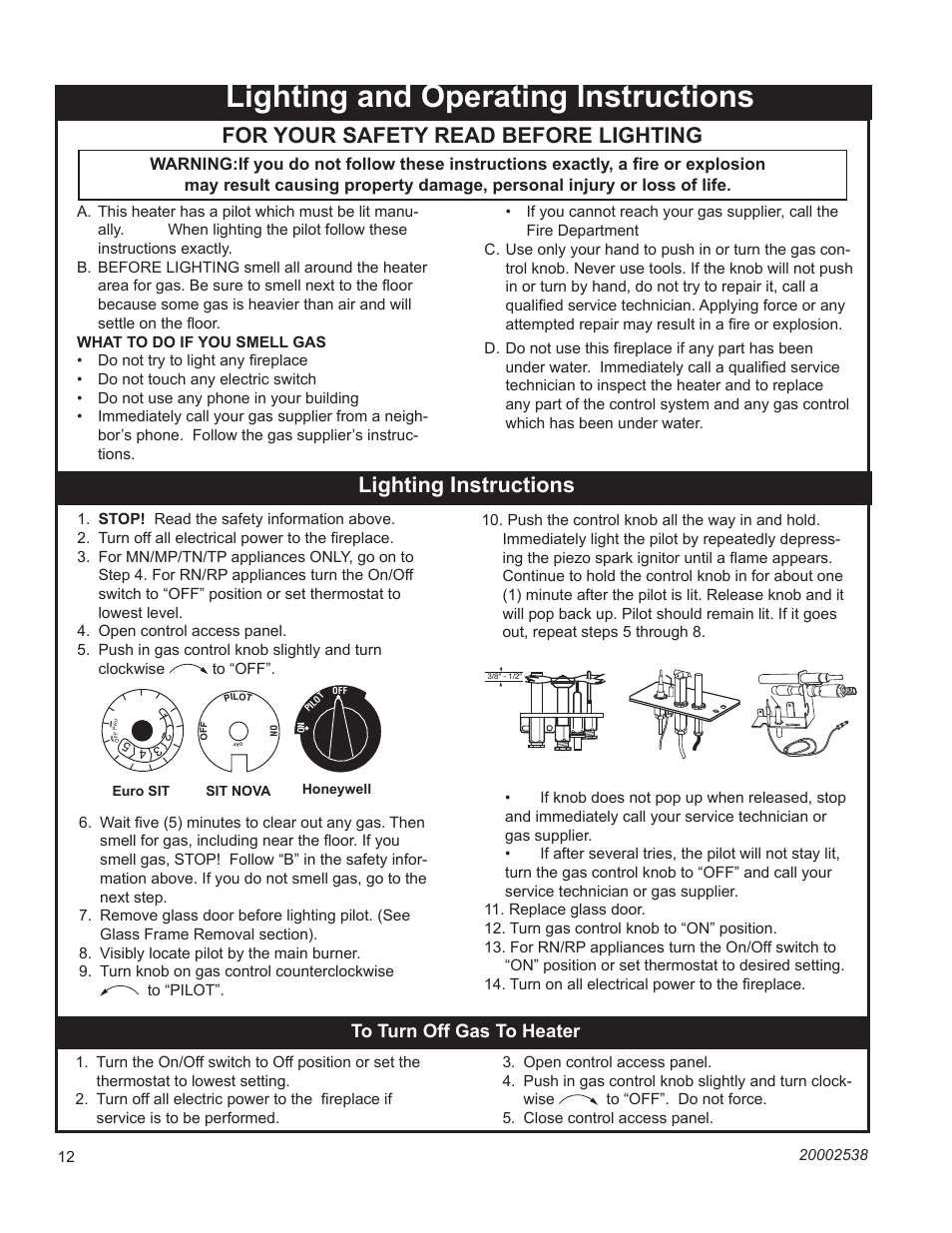 Lighting and operating instructions, For your safety read before lighting, Lighting instructions | Vermont Casting VL24 User Manual | Page 12 / 20