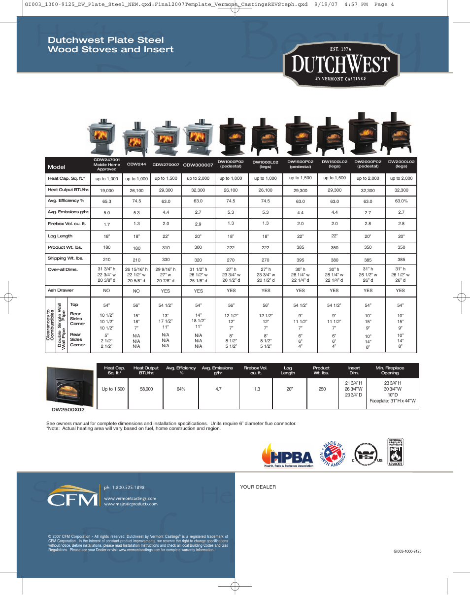 Dutchwest plate steel wood stoves and insert | Vermont Casting DutchWest CDW247001 User Manual | Page 4 / 4