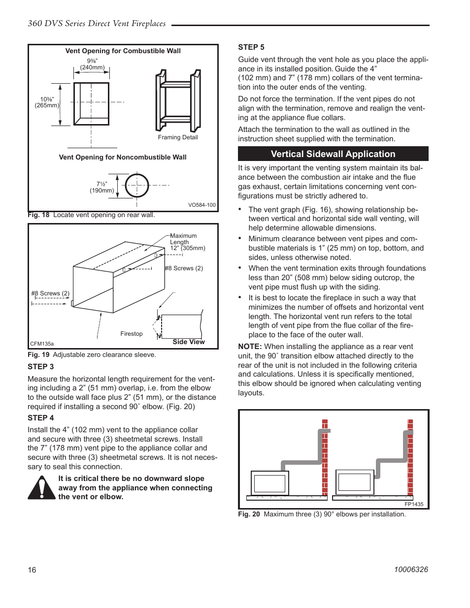 360 dvs series direct vent fireplaces, Vertical sidewall application | Vermont Casting 360DVS3 User Manual | Page 15 / 31