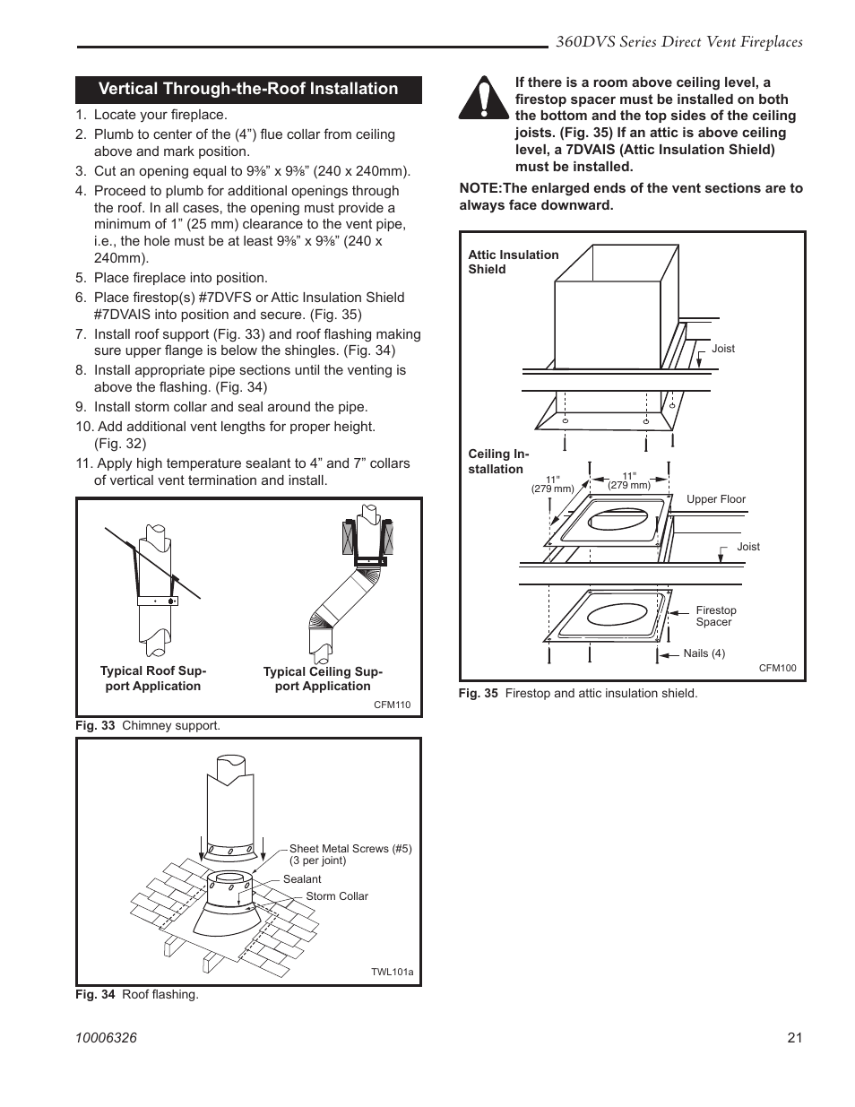 360dvs series direct vent fireplaces, Vertical through-the-roof installation | Vermont Casting 360DVS3 User Manual | Page 20 / 31