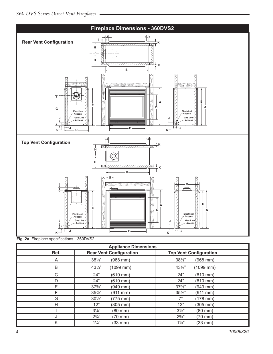 360 dvs series direct vent fireplaces, Fireplace dimensions - 360dvs2 | Vermont Casting 360DVS3 User Manual | Page 3 / 31
