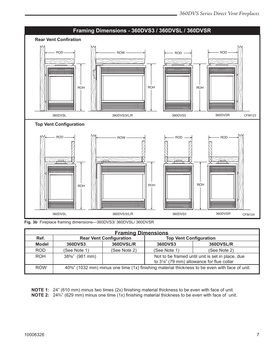 360dvs series direct vent fireplaces, Framing dimensions | Vermont Casting 360DVS3 User Manual | Page 6 / 31