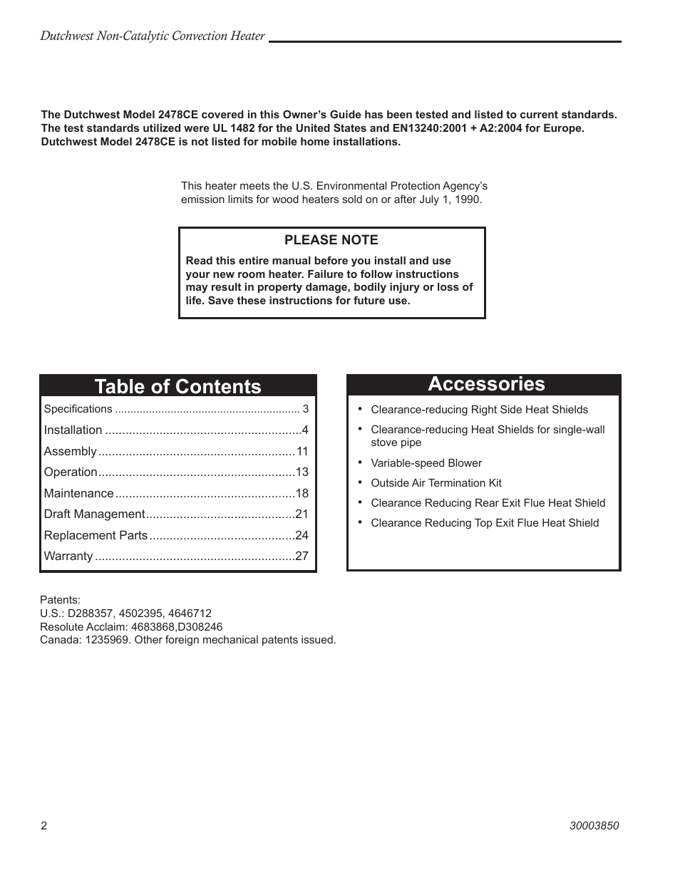 Vermont Casting Non-Catalytic Convection Heater 2478CE User Manual | Page 2 / 28