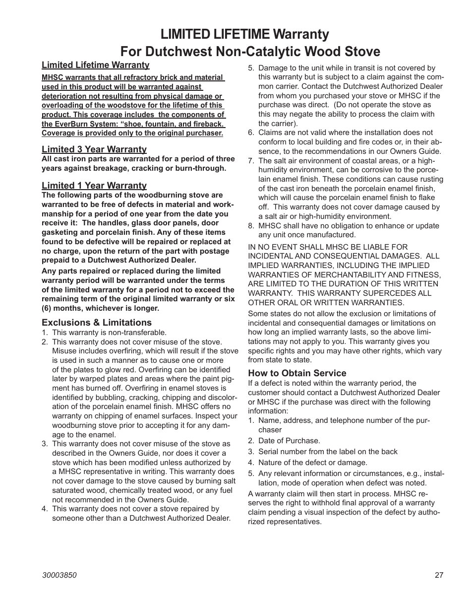 Vermont Casting Non-Catalytic Convection Heater 2478CE User Manual | Page 27 / 28