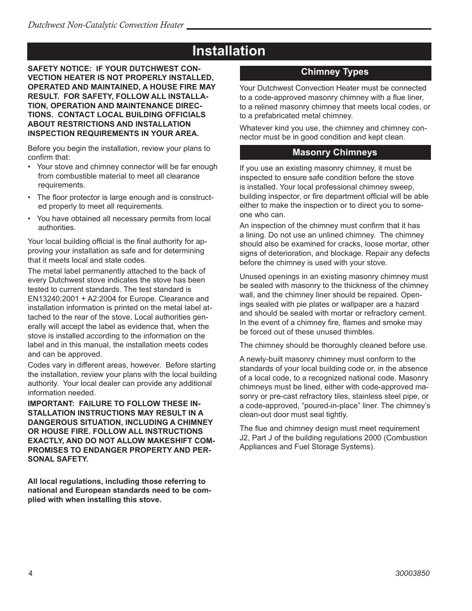 Installation | Vermont Casting Non-Catalytic Convection Heater 2478CE User Manual | Page 4 / 28