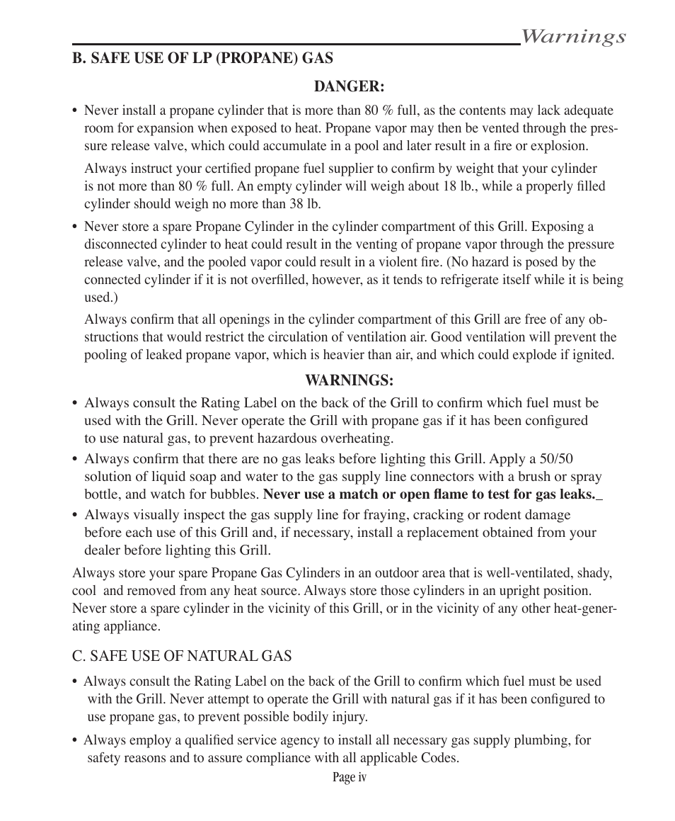 Warnings | Vermont Casting VCS5005BI User Manual | Page 5 / 31