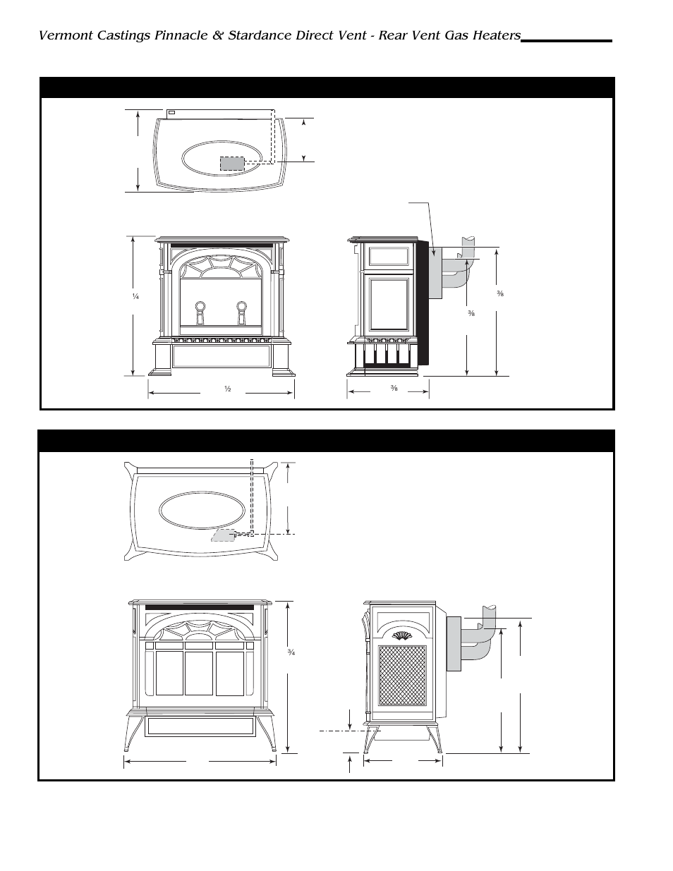 Stove dimensions - pinnacle direct vent gas heater | Vermont Casting 2996 User Manual | Page 4 / 46