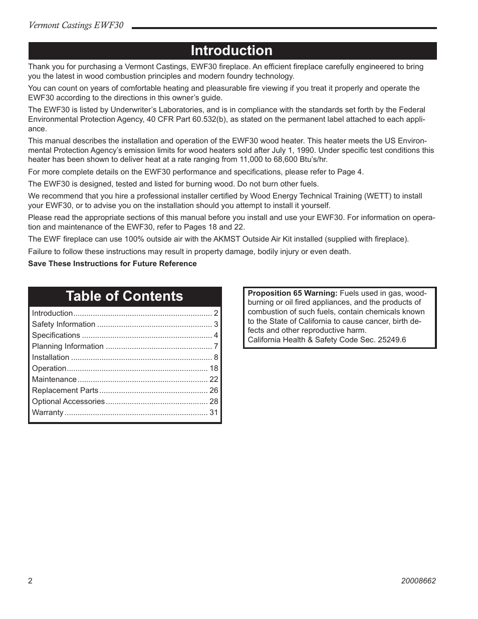 Vermont Casting EWF30 User Manual | Page 2 / 32