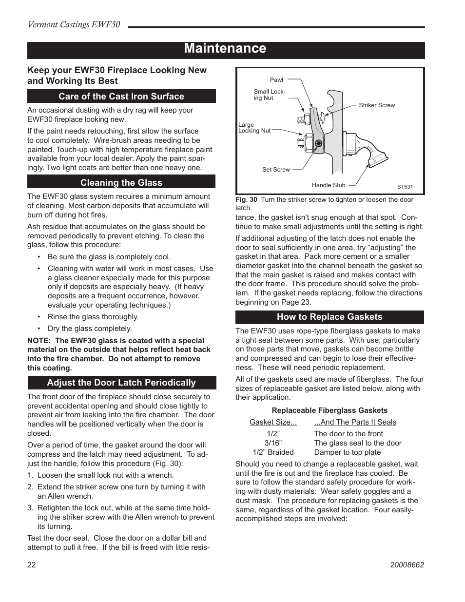 Maintenance | Vermont Casting EWF30 User Manual | Page 22 / 32