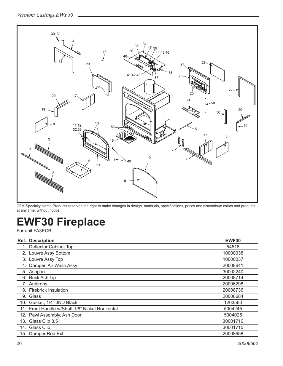 Ewf30 fireplace, Vermont castings ewf30 | Vermont Casting EWF30 User Manual | Page 26 / 32