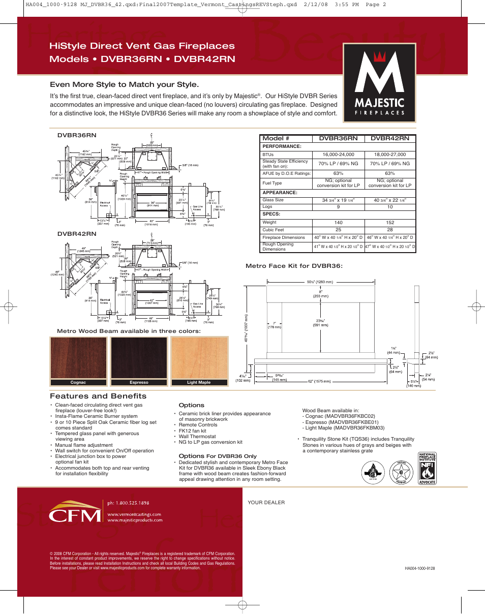 Vermont Casting HiStyle DVBR36RN User Manual | Page 2 / 2