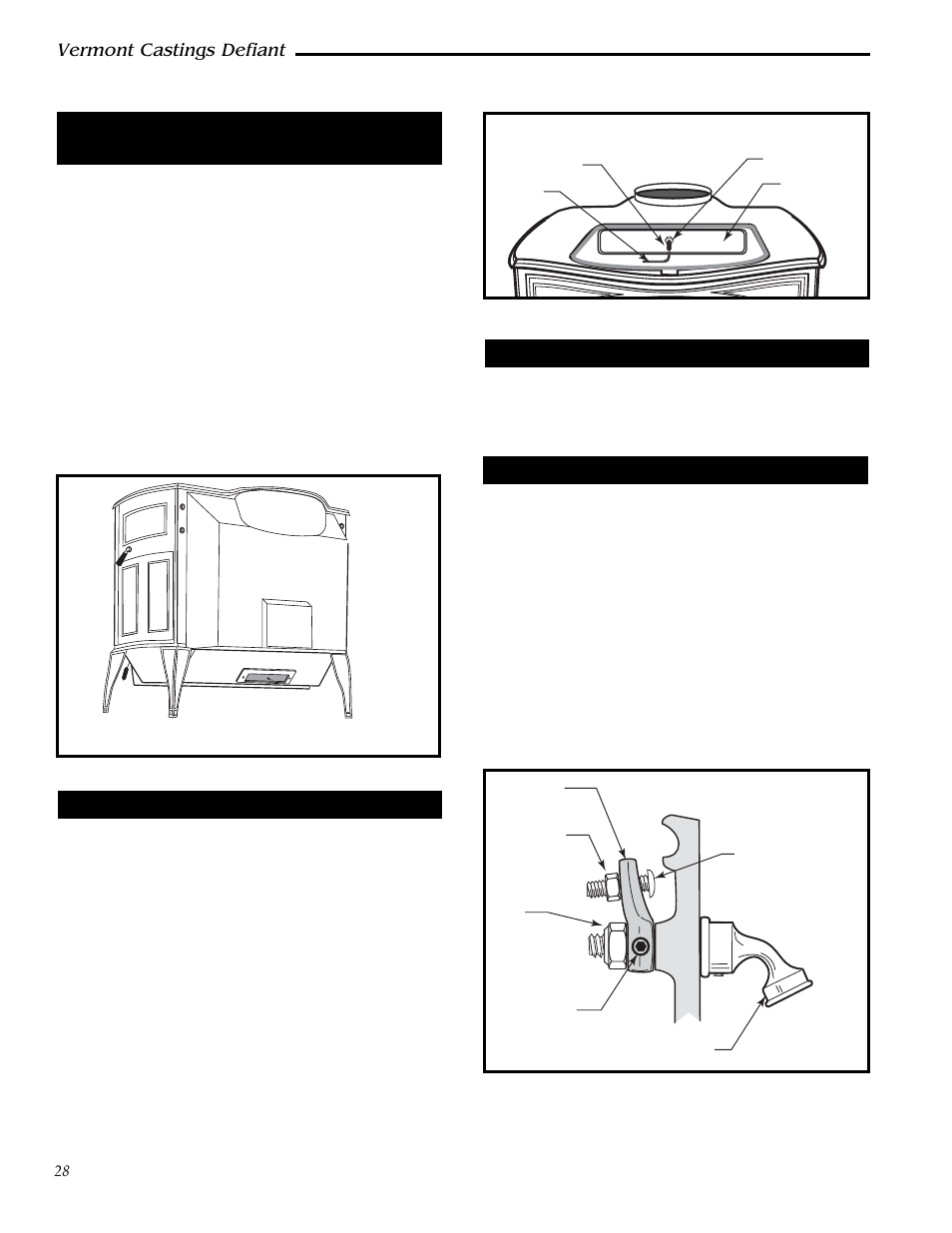 Vermont castings defiant, Check the operation of the primary air shutter, Adjust the damper as needed | Tighten the damper handle as needed, How to adjust the door latches | Vermont Casting 0968 User Manual | Page 28 / 38