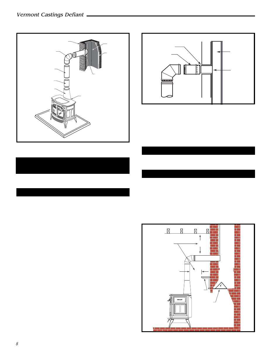Vermont castings defiant, Freestanding installations, Fireplace installations | Above the fireplace | Vermont Casting 0968 User Manual | Page 8 / 38