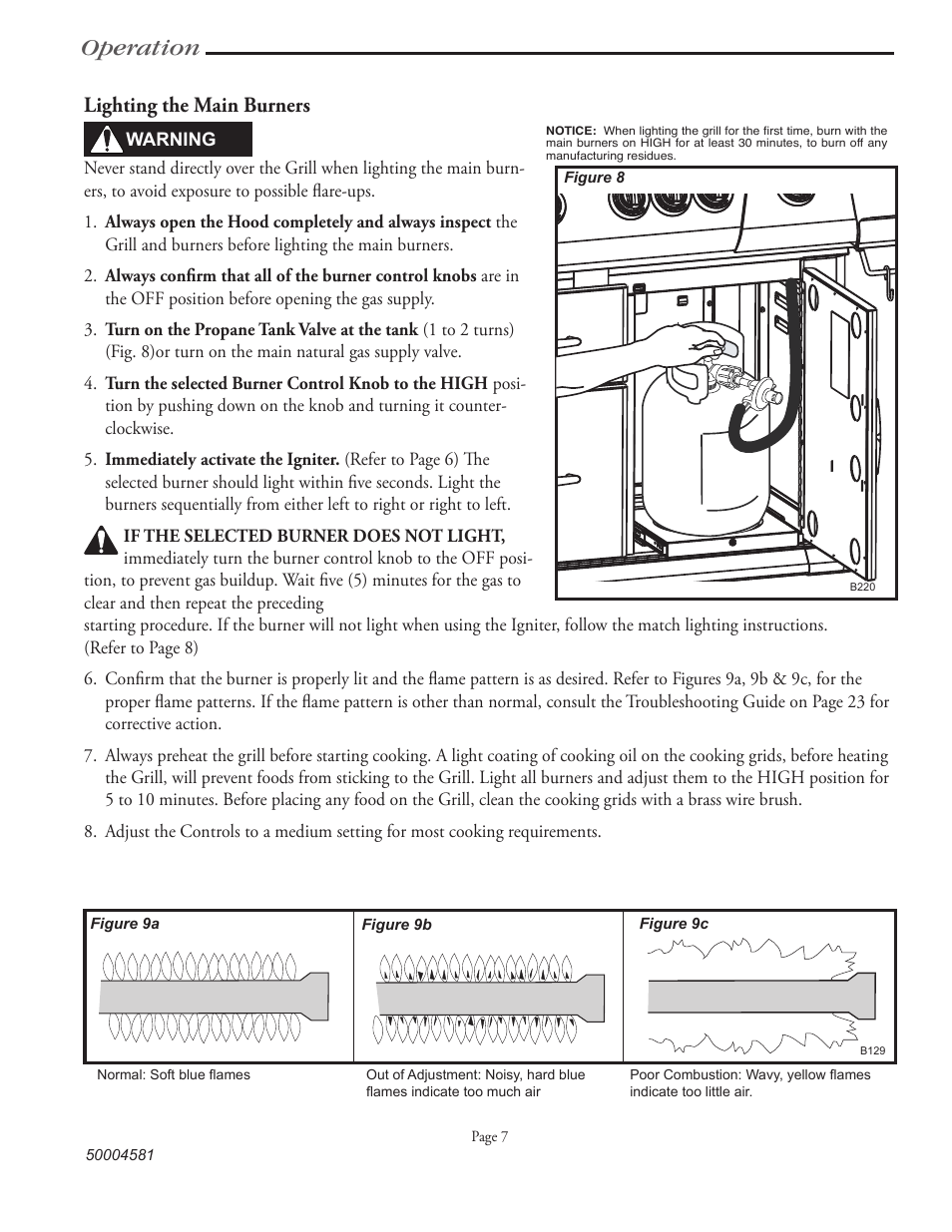 Operation, Lighting the main burners | Vermont Casting VCS3008B Series User Manual | Page 14 / 31