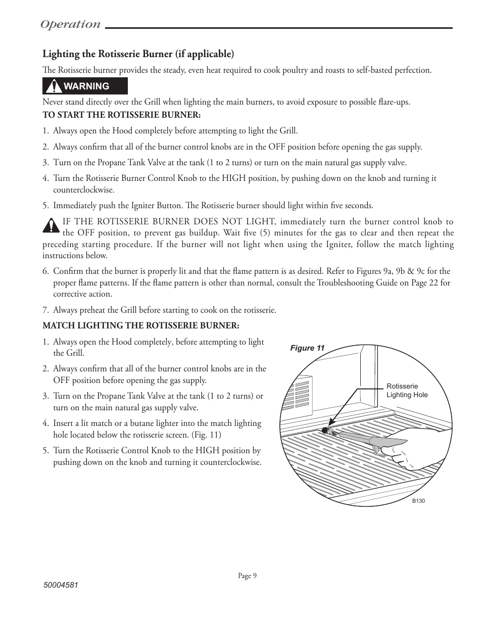 Operation, Lighting the rotisserie burner (if applicable) | Vermont Casting VCS3008B Series User Manual | Page 16 / 31