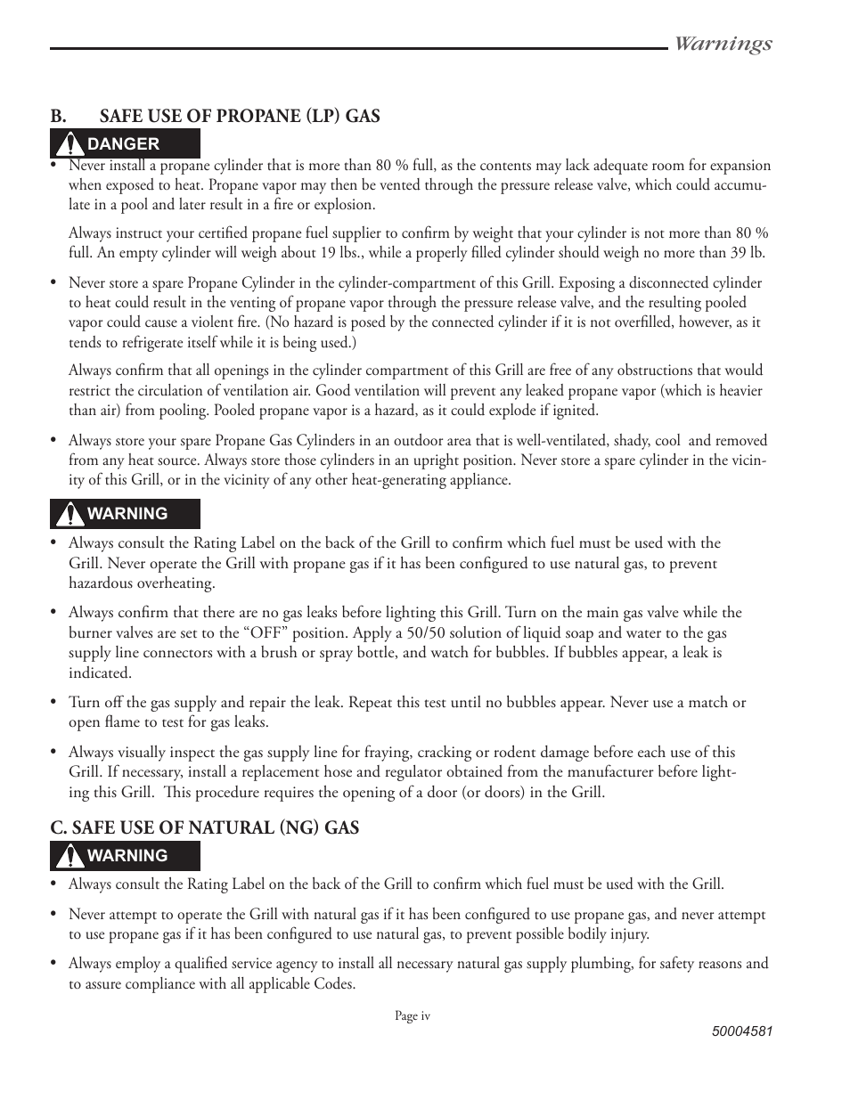 Warnings | Vermont Casting VCS3008B Series User Manual | Page 5 / 31