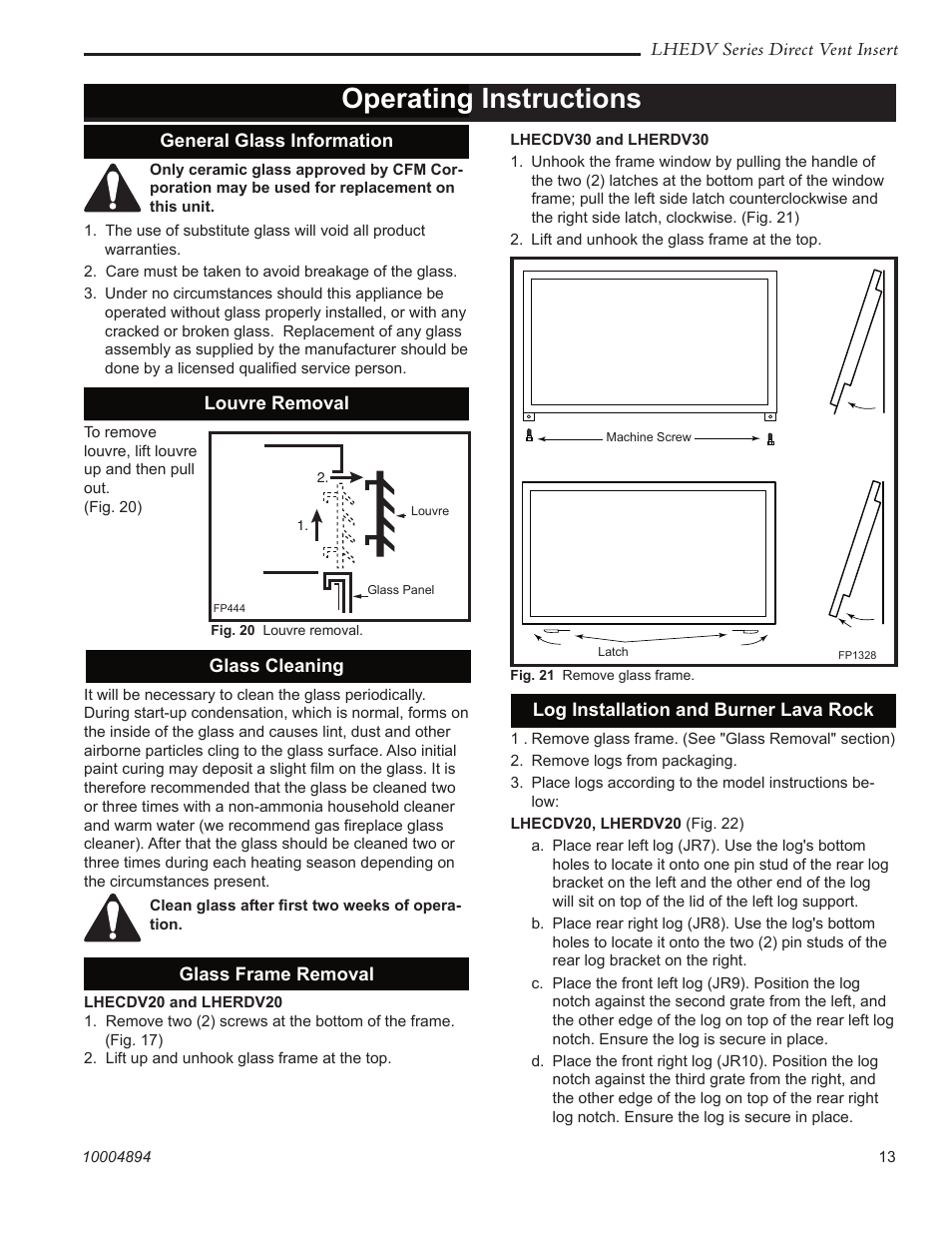 Operating instructions | Vermont Casting LHERDV20 User Manual | Page 13 / 32