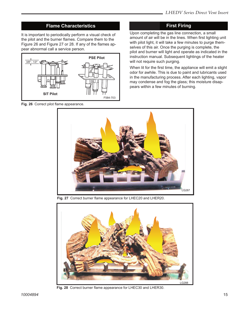 Lhedv series direct vent insert first firing, Flame characteristics | Vermont Casting LHERDV20 User Manual | Page 15 / 32