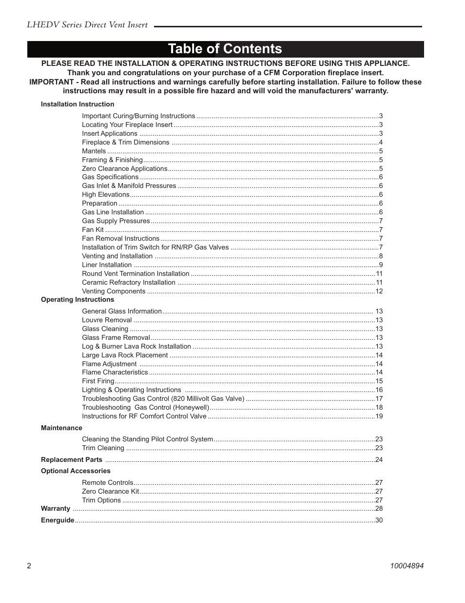 Vermont Casting LHERDV20 User Manual | Page 2 / 32