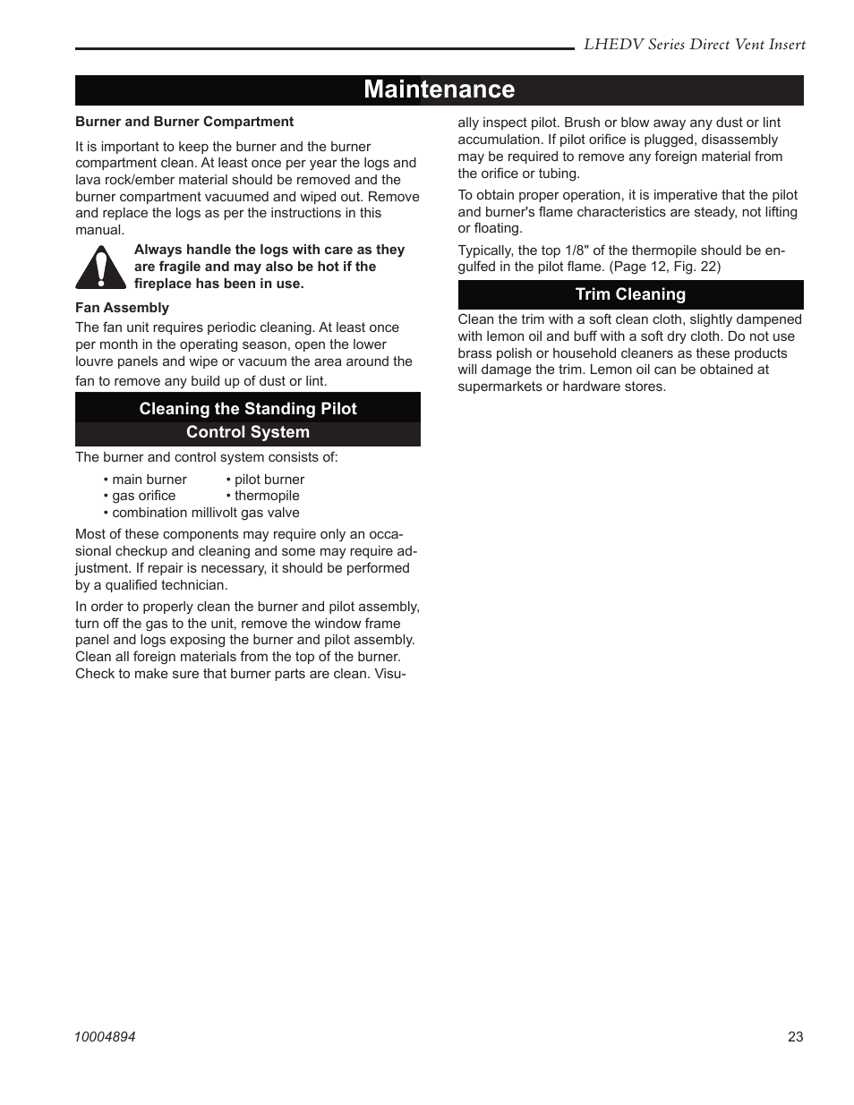 Maintenance | Vermont Casting LHERDV20 User Manual | Page 23 / 32