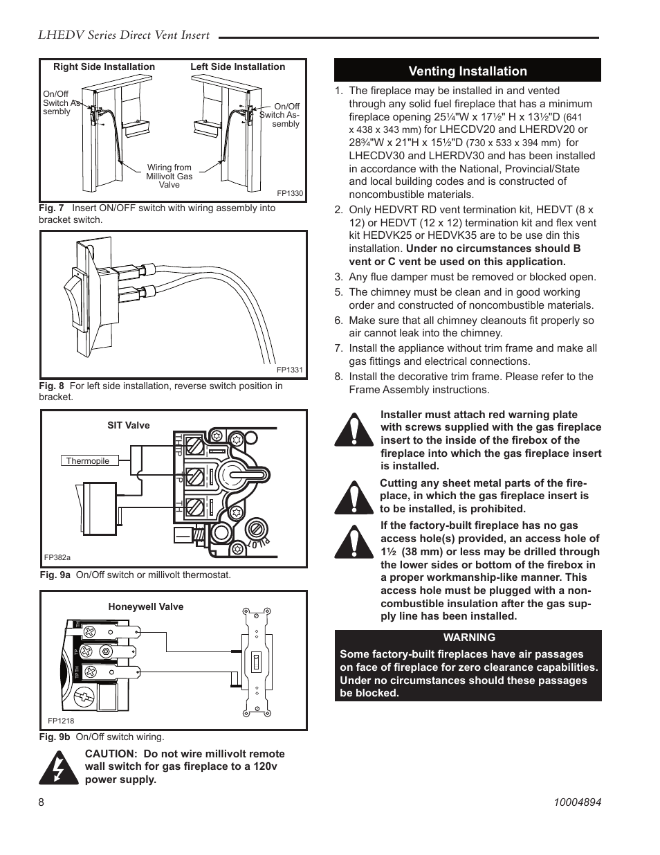 Lhedv series direct vent insert, Venting installation | Vermont Casting LHERDV20 User Manual | Page 8 / 32