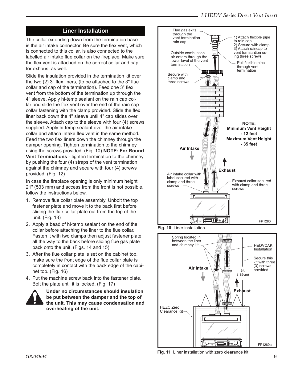 Lhedv series direct vent insert liner installation | Vermont Casting LHERDV20 User Manual | Page 9 / 32