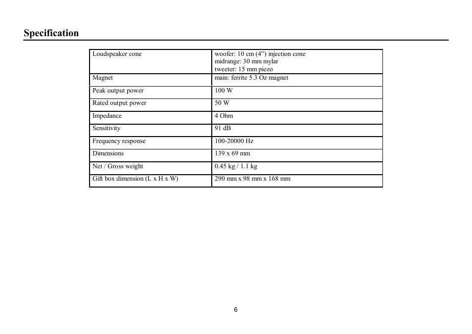 Specification | Hyundai H-CSA403 User Manual | Page 6 / 11