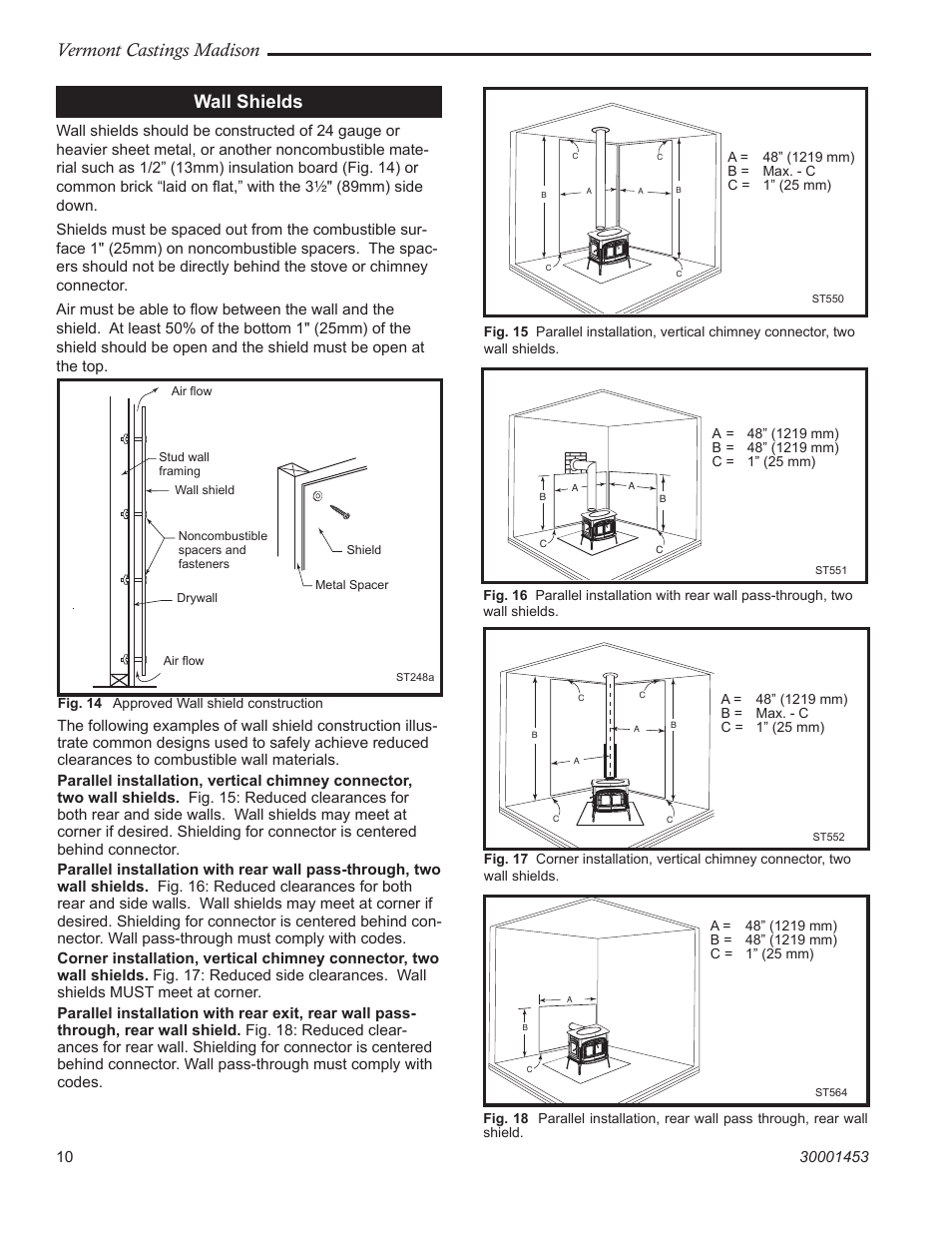 Vermont castings madison, Wall shields | Vermont Casting 1656 User Manual | Page 10 / 28