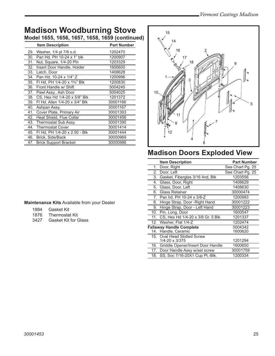 Madison woodburning stove, Madison doors exploded view, Vermont castings madison | Vermont Casting 1656 User Manual | Page 25 / 28