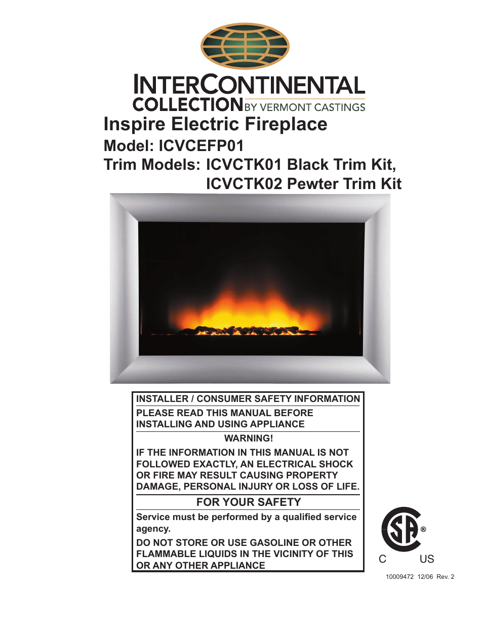 Vermont Casting ICVCTK02 User Manual | 12 pages