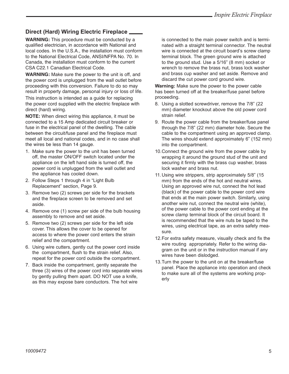 Inspire electric fireplace | Vermont Casting ICVCTK02 User Manual | Page 5 / 12