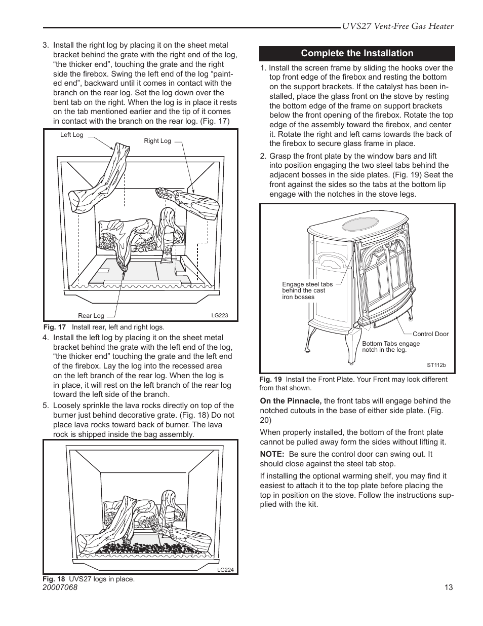 Uvs27 vent-free gas heater, Complete the installation | Vermont Casting 4090 - 4092 User Manual | Page 13 / 28