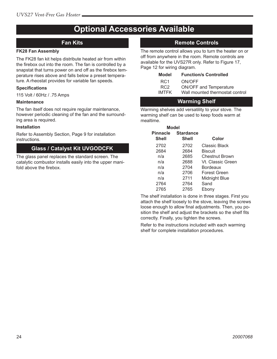 Optional accessories available | Vermont Casting 4090 - 4092 User Manual | Page 24 / 28