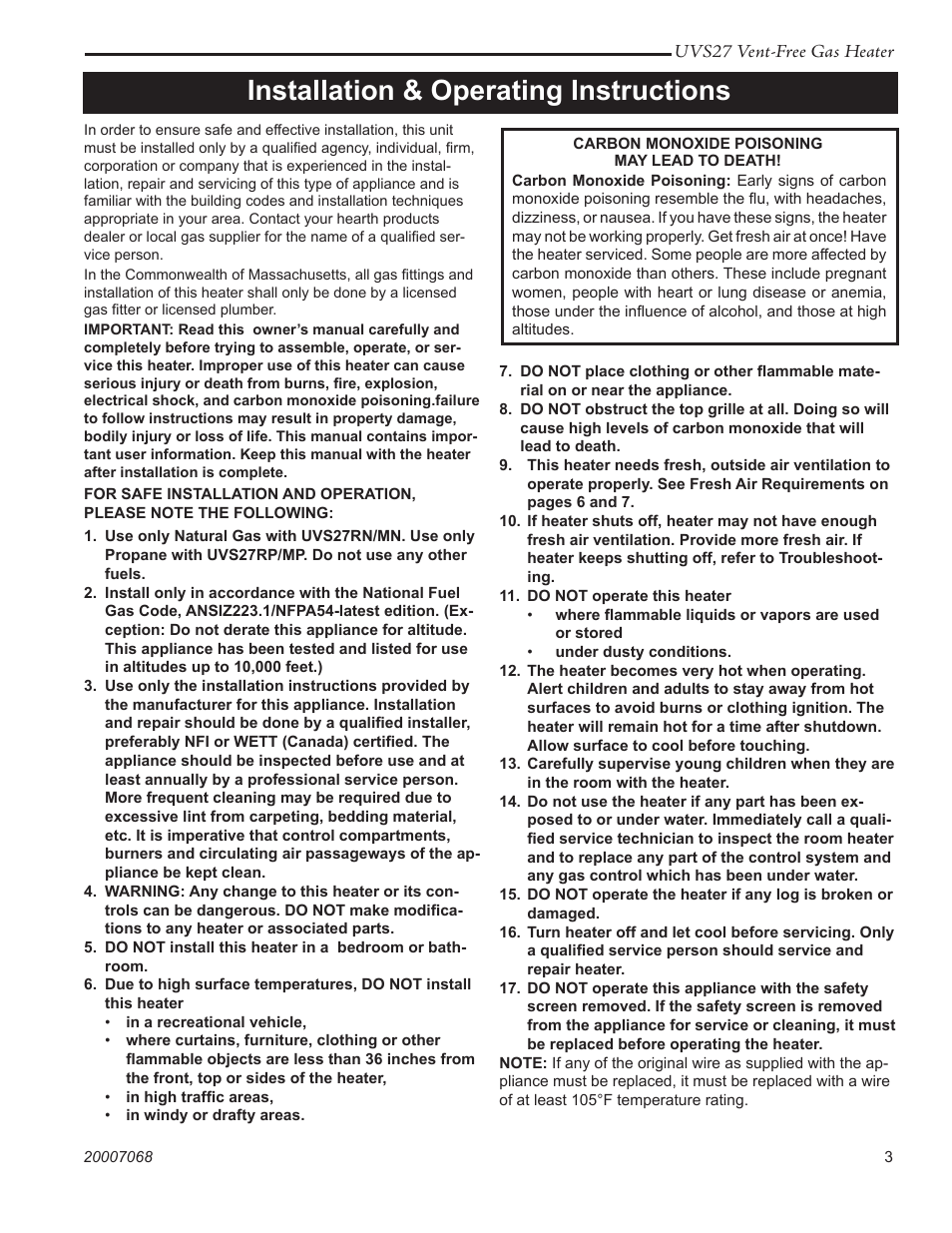 Installation & operating instructions | Vermont Casting 4090 - 4092 User Manual | Page 3 / 28