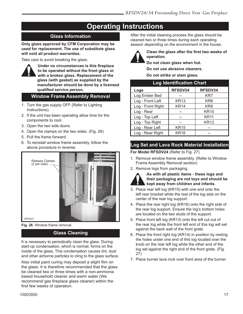 Operating instructions | Vermont Casting RFSDV24 User Manual | Page 17 / 36