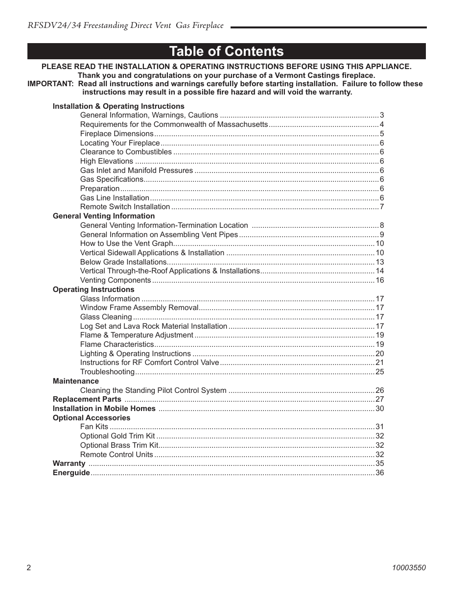 Vermont Casting RFSDV24 User Manual | Page 2 / 36