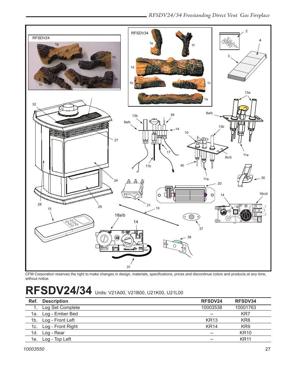 Rfsdv24/34, Rfsdv24/34 freestanding direct vent gas fireplace | Vermont Casting RFSDV24 User Manual | Page 27 / 36