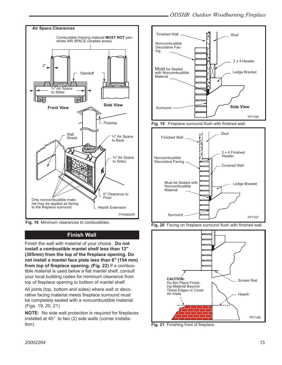 Odshr outdoor woodburning fireplace, Finish wall | Vermont Casting ODSHR42 User Manual | Page 13 / 24