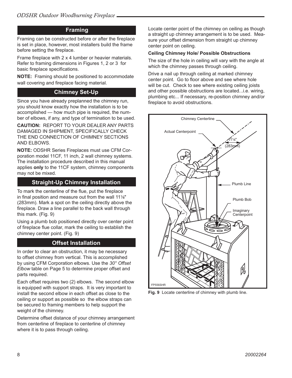 Odshr outdoor woodburning fireplace, Framing, Chimney set-up | Straight-up chimney installation, Offset installation | Vermont Casting ODSHR42 User Manual | Page 8 / 24