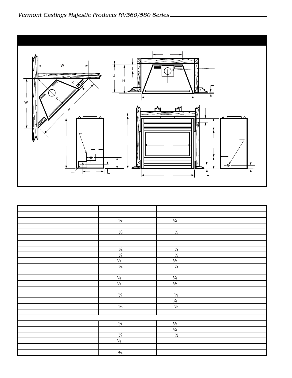 Fireplace dimensions | Vermont Casting NV360 User Manual | Page 4 / 24