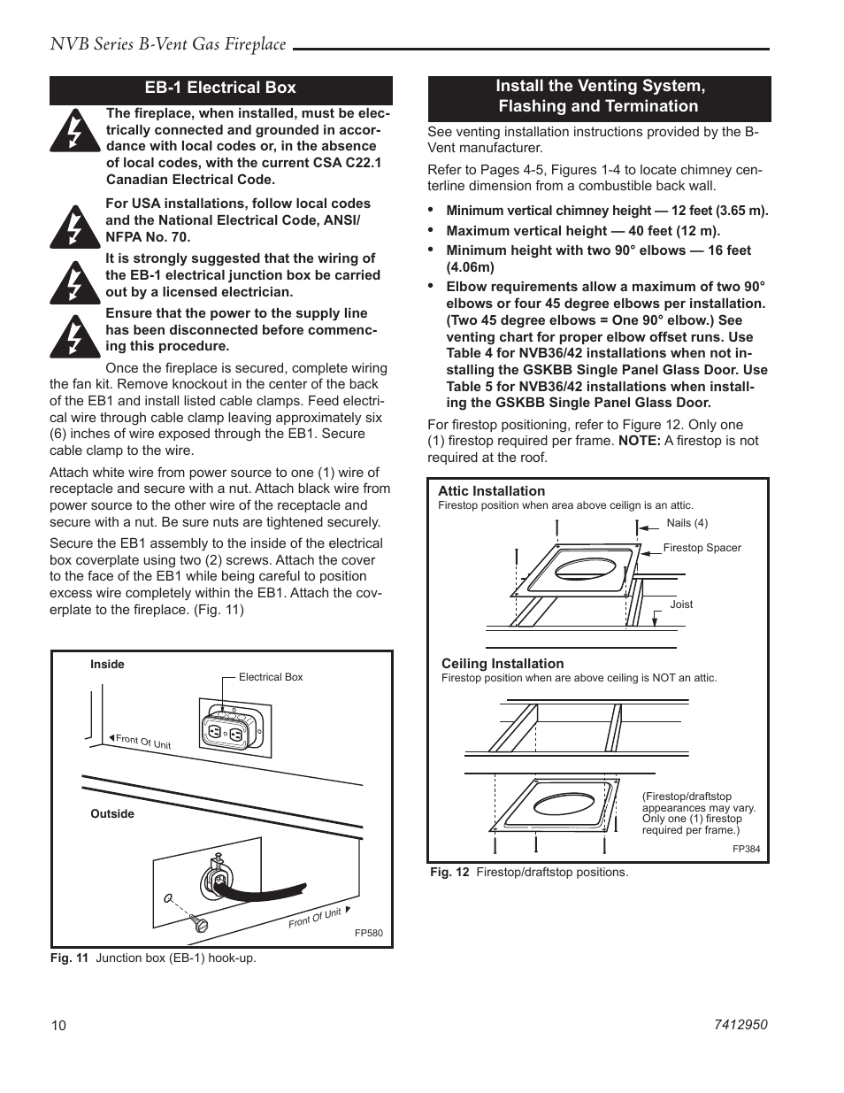Nvb series b-vent gas fireplace, Eb-1 electrical box | Vermont Casting NVBR36 User Manual | Page 10 / 24