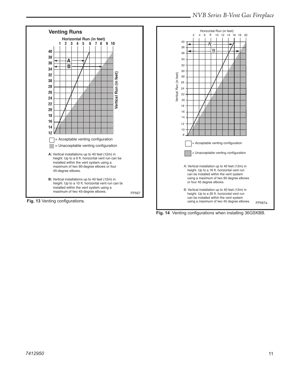 Nvb series b-vent gas fireplace, Venting runs | Vermont Casting NVBR36 User Manual | Page 11 / 24