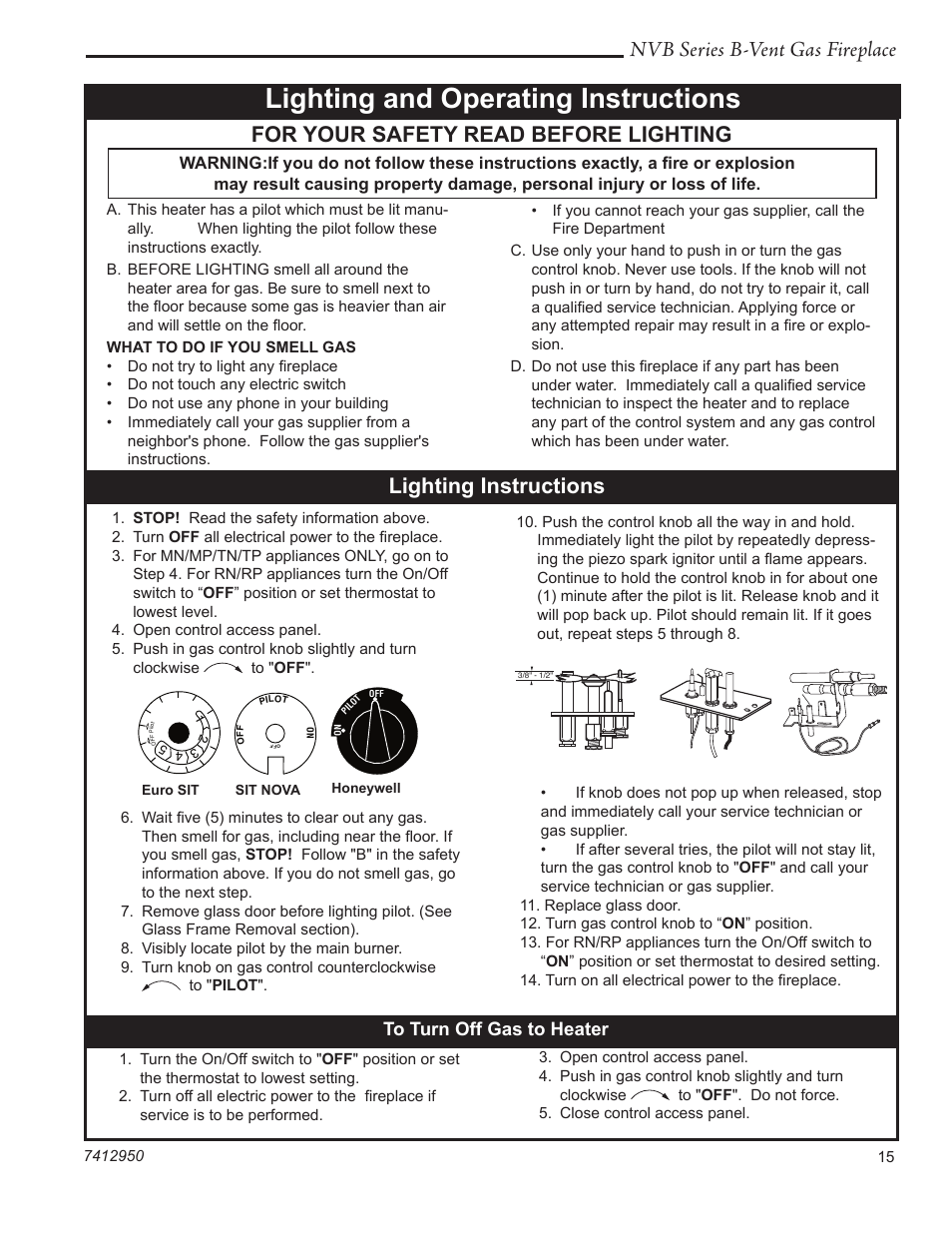 Lighting and operating instructions, Nvb series b-vent gas fireplace, For your safety read before lighting | Lighting instructions | Vermont Casting NVBR36 User Manual | Page 15 / 24