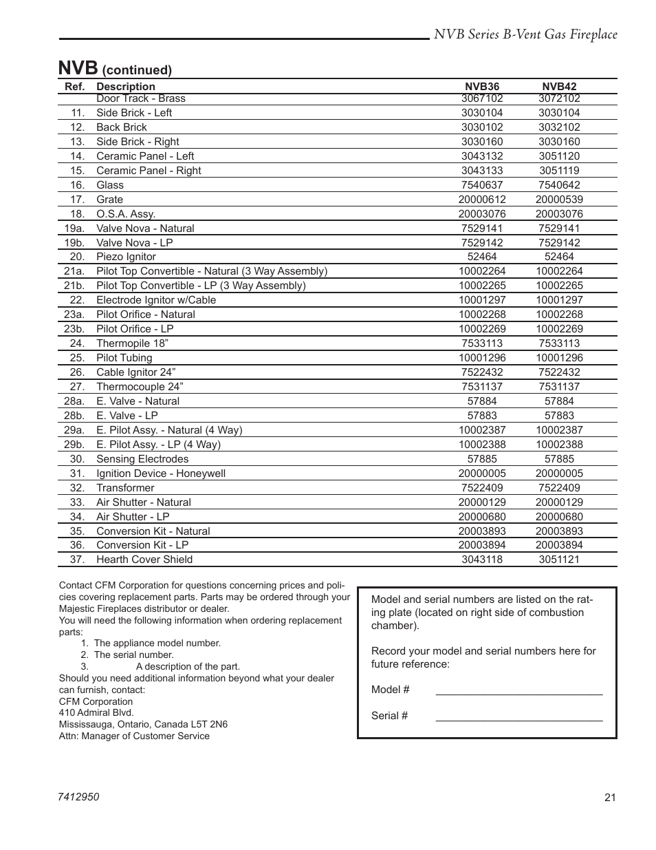 Nvb series b-vent gas fireplace | Vermont Casting NVBR36 User Manual | Page 21 / 24