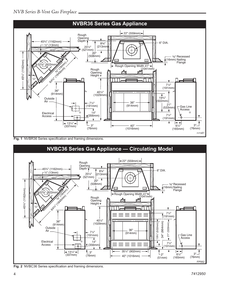 Nvb series b-vent gas fireplace, Nvbr36 series gas appliance, Nvbc36 series gas appliance — circulating model | Vermont Casting NVBR36 User Manual | Page 4 / 24