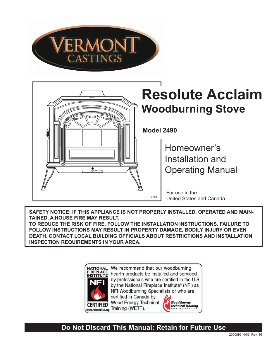 Vermont Casting 2490 User Manual | 32 pages
